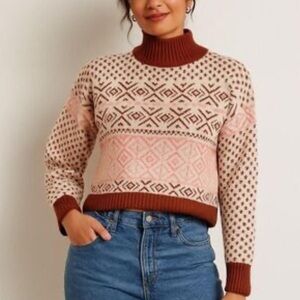 American Eagle Women's Fair Isle Mock Neck Sweater